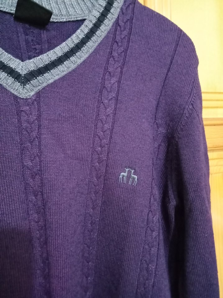 Mor V Yaka Örgü Erkek Kazak Karaca - Görsel 3
