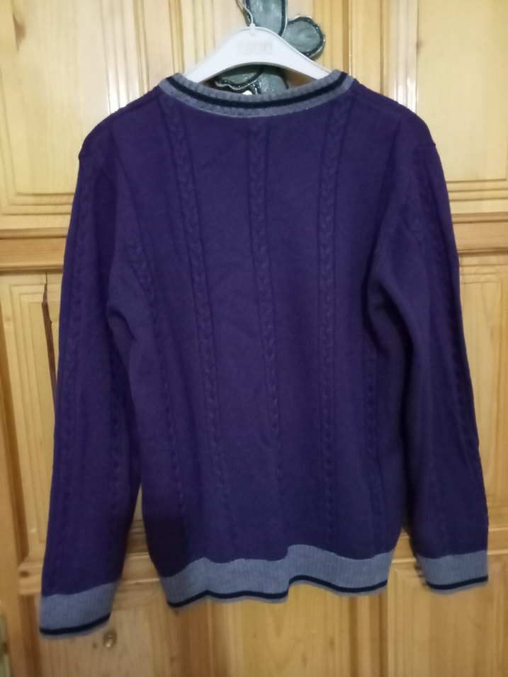 Mor V Yaka Örgü Erkek Kazak Karaca - Görsel 2