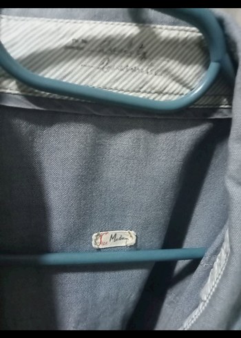 Gri Denim Erkek Gömlek, Bel Detaylı, Uzun Kollu - Görsel 2