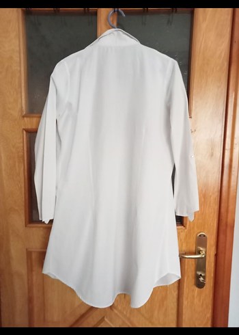 Kadın Beyaz Keten Düğmeli Gömlek - Görsel 2