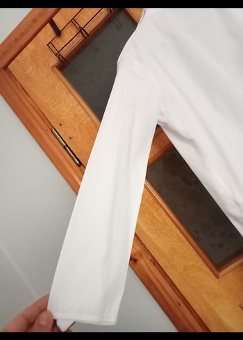 Kadın Beyaz Keten Düğmeli Gömlek - Görsel 3