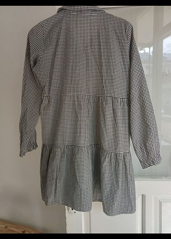 Gri Ekose Pamuklu Midi Gömlek Elbise - Görsel 3