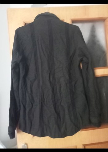 Düğmeli Siyah Uzun Kollu Keten Erkek Gömlek - Görsel 2