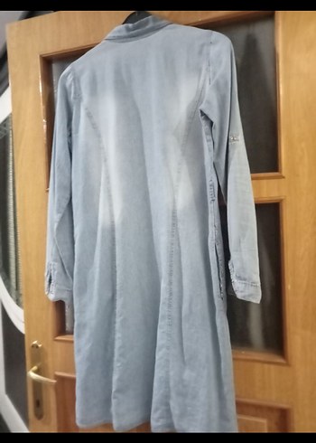 Gri Uzun Kadın Denim Ceket - Görsel 3