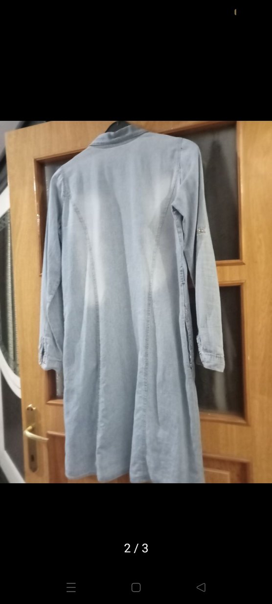 Gri Uzun Kadın Denim Ceket - Görsel 3