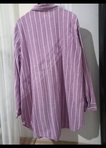 Düğmeli Mor Çizgili Uzun Kollu Kadın Gömlek - Görsel 2