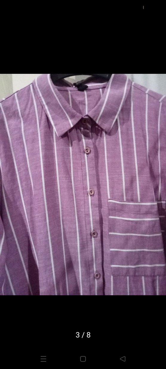Düğmeli Mor Çizgili Uzun Kollu Kadın Gömlek - Görsel 3