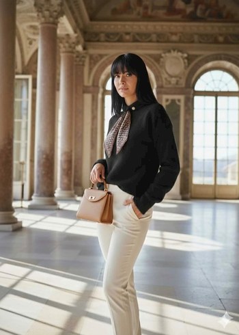 Siyah sakallı kumaş fular detaylı sweatshirt - Görsel 2