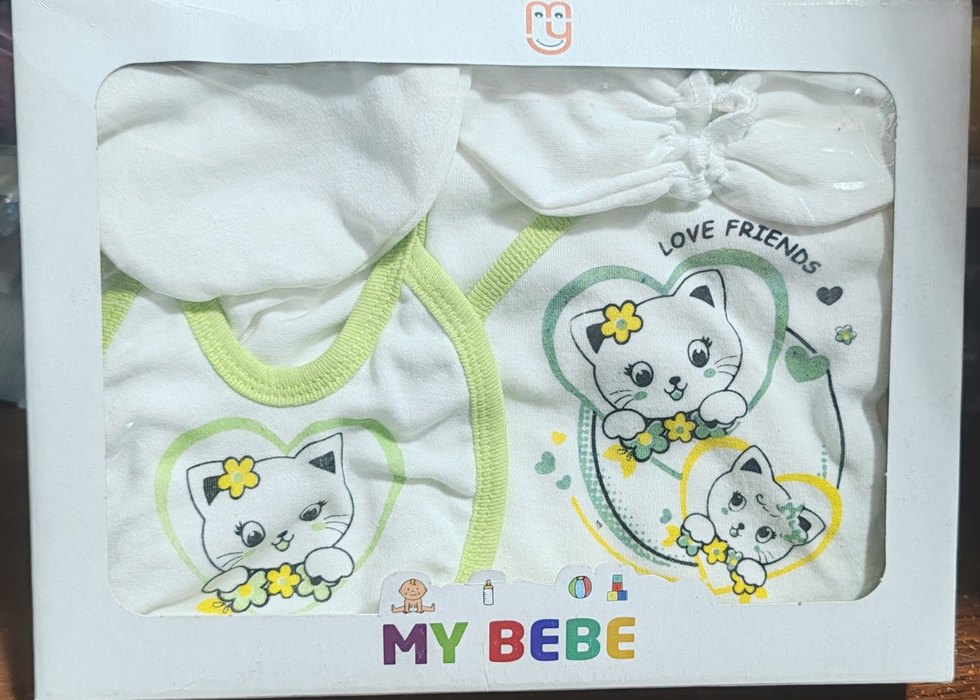 5 Parça Beyaz Baskılı Bebek Uyku Seti - Görsel 2