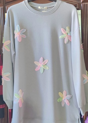 Gri çiçek desenli tunik - Görsel 2