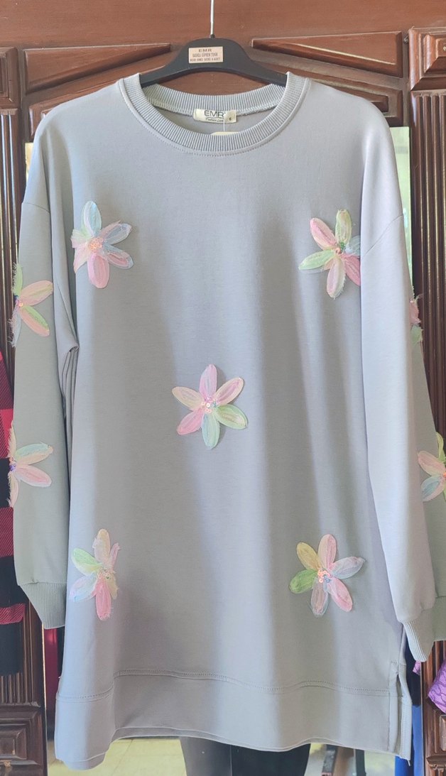 Gri çiçek desenli tunik - Görsel 2