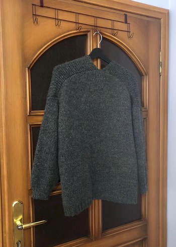 Gri Örgü Kadın Hırka Midi Boy Rahat Kesim - Görsel 2