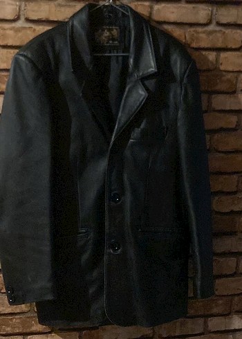 Vintage Düğmeli Siyah Deri Erkek Ceket - Görsel 3