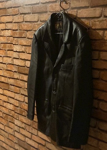 Vintage Düğmeli Siyah Deri Erkek Ceket - Görsel 2