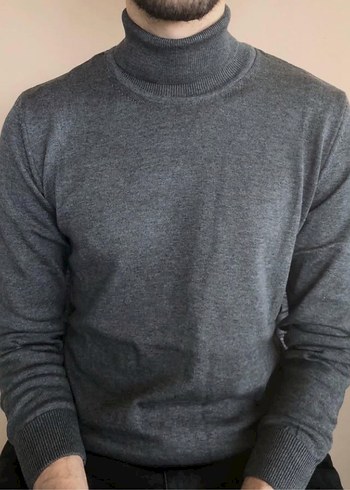 Erkek Gri Boğazlı Triko Kazak - Görsel 2