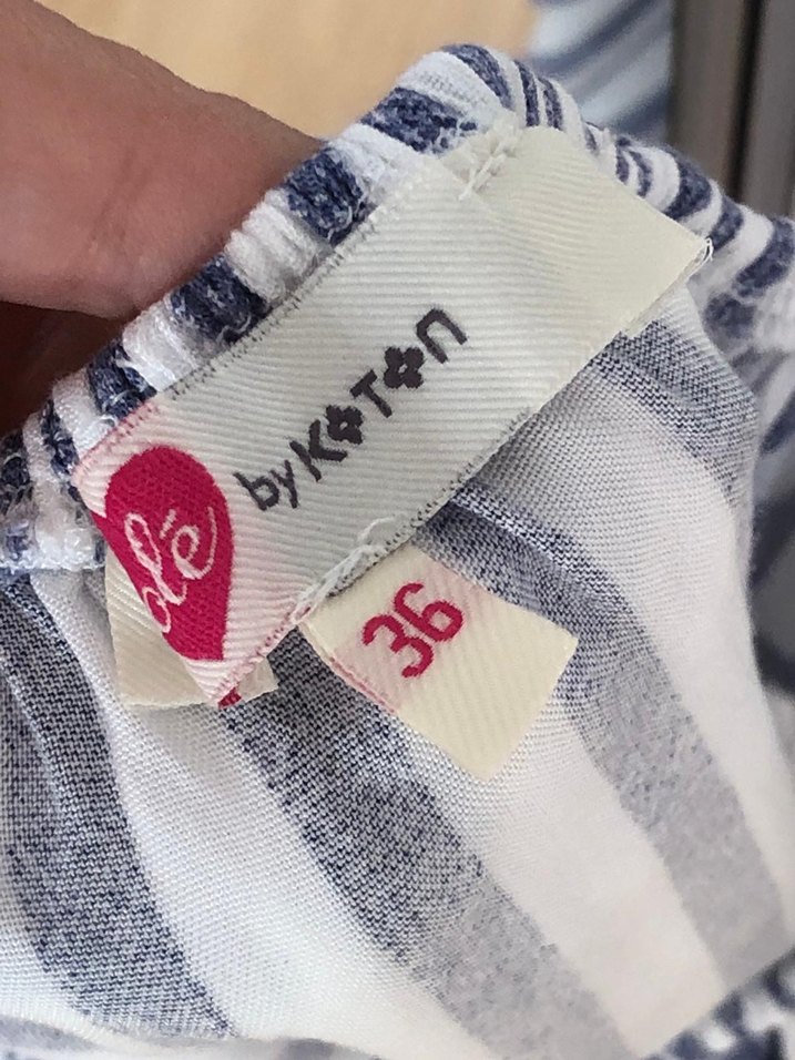 Çizgili Fırfırlı Kayık Yaka Mini Bluz - Görsel 3