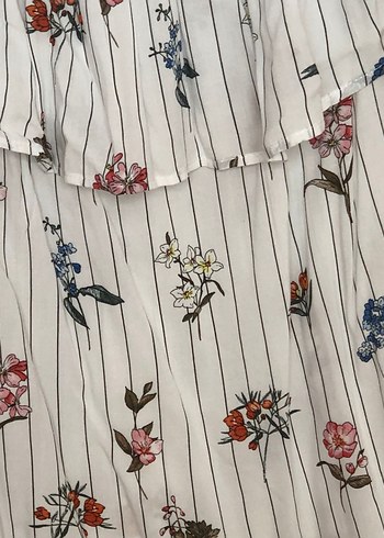 Kadın Beyaz Çiçekli Straplez Mini Bluz - Görsel 2