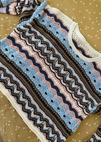 Çok Renkli Bohem Örgü Kadın Kazak - Görsel 4