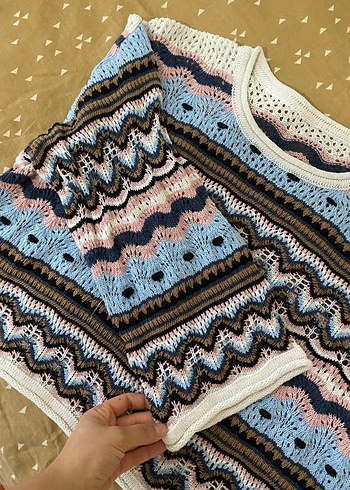 Çok Renkli Bohem Örgü Kadın Kazak - Görsel 3