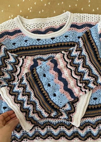 Çok Renkli Bohem Örgü Kadın Kazak - Görsel 2