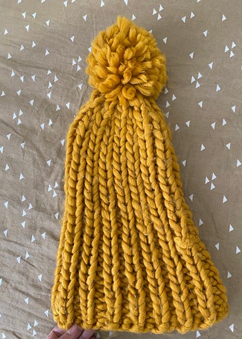 Kalın Örgülü Sarı Kadın Bere - Görsel 5