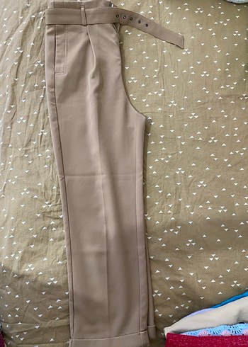 Bej Kemerli Kadın Kumaş Pantolon - Görsel 5