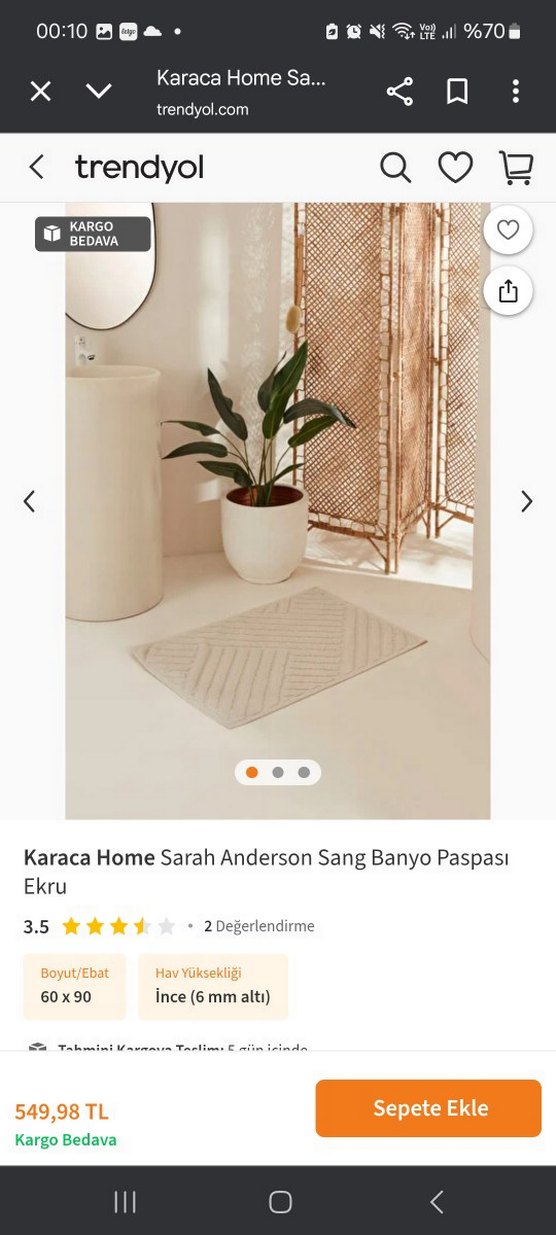 Karaca Home Sarah Anderson Ekru Banyo Paspası 60x90 - Görsel 2