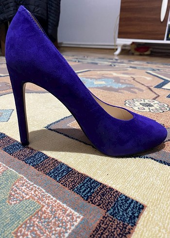 Mor Süet Kadın Kalın Topuklu Stiletto - Görsel 3