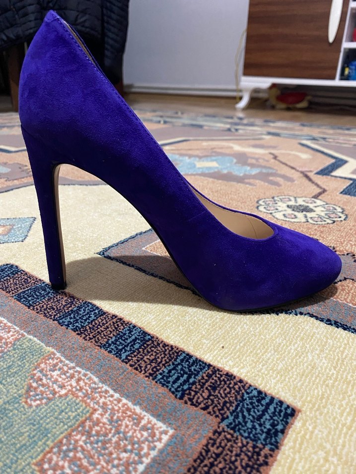 Mor Süet Kadın Kalın Topuklu Stiletto - Görsel 3