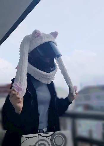 Örgü kask süsü kedi kulaklı - Görsel 3