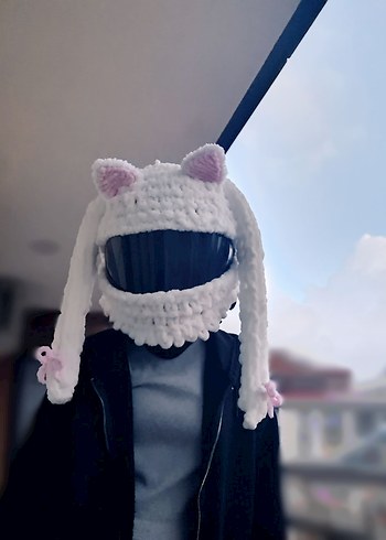 Örgü kask süsü kedi kulaklı - Görsel 2