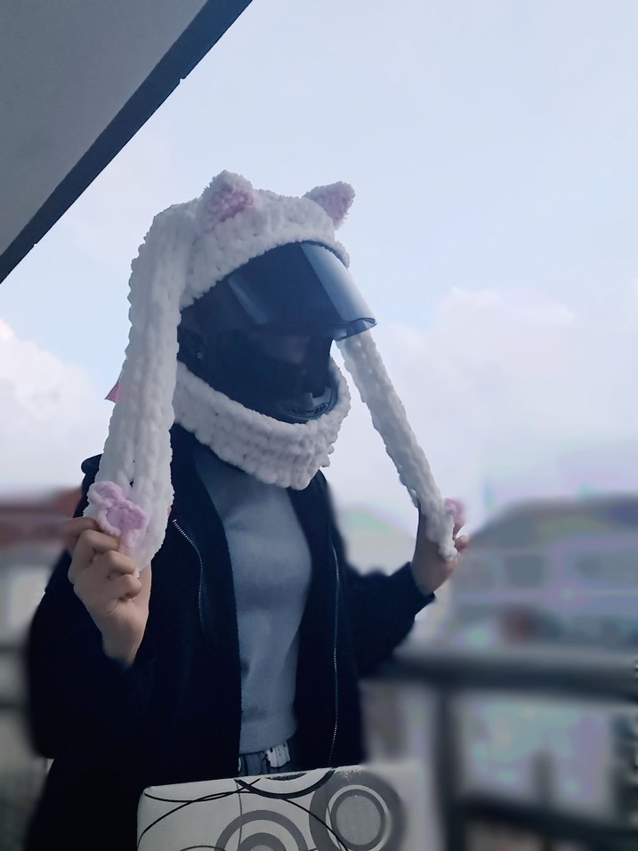 Örgü kask süsü kedi kulaklı - Görsel 3