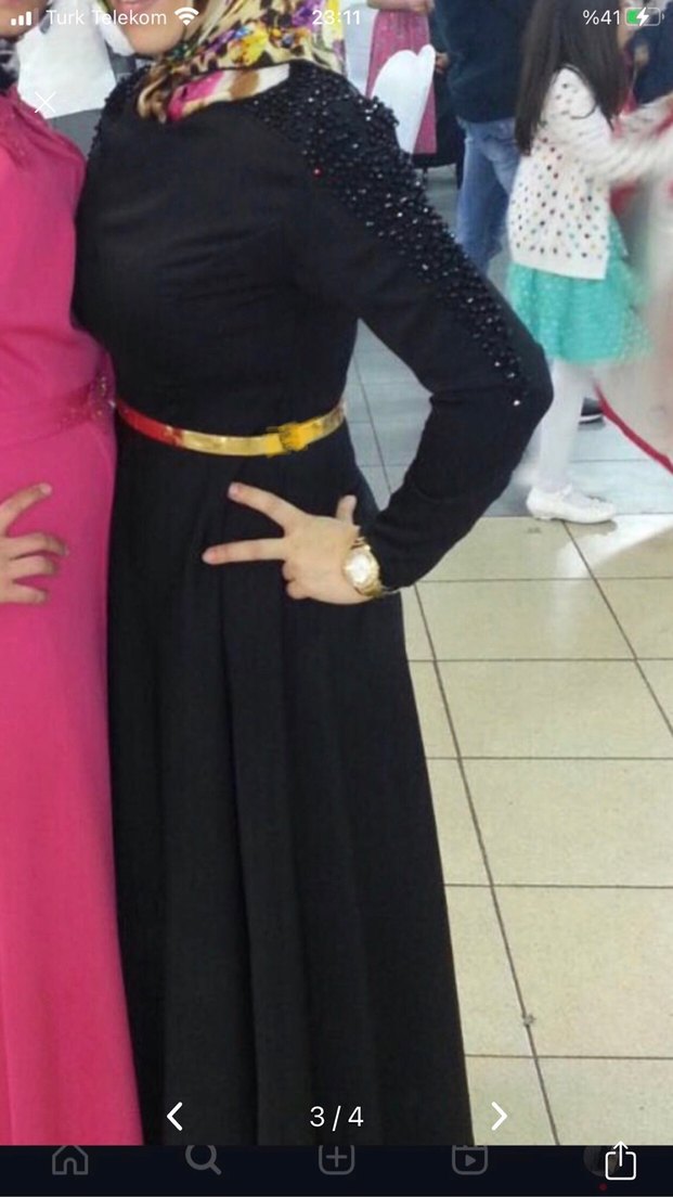 Boncuk Detaylı Siyah Uzun Elbise kemer dahil değildir. - Görsel 3