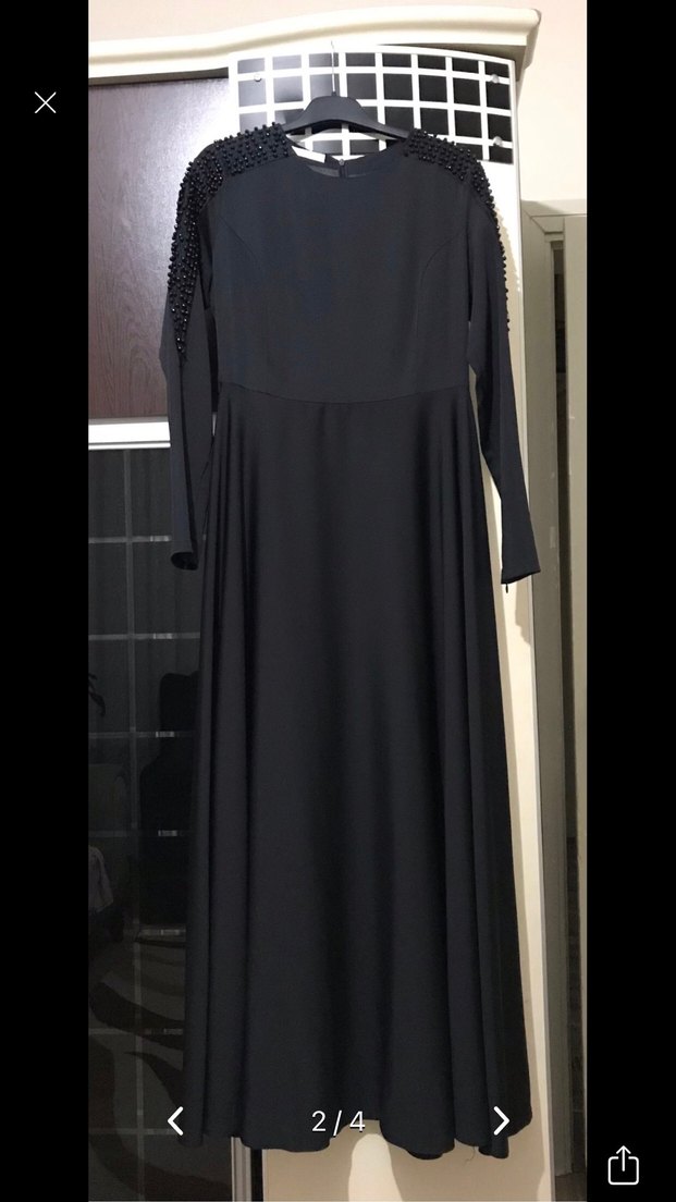 Boncuk Detaylı Siyah Uzun Elbise kemer dahil değildir. - Görsel 2