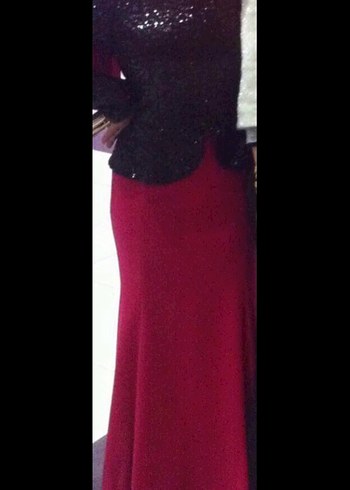 Uzun Kollu Pembe Siyah Abiye Elbise - Görsel 4