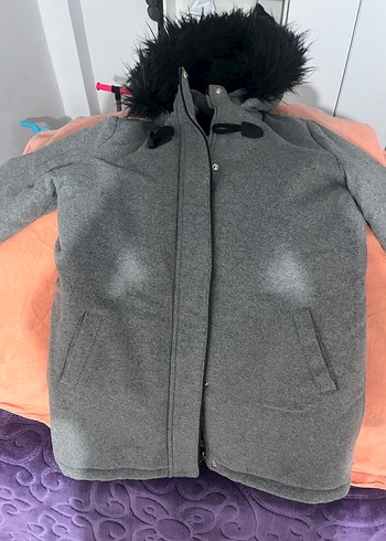 Gri Midi Kürklü kiz çocuk  Kabanı - Görsel 4