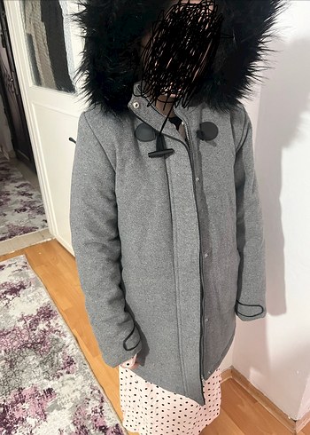 Gri Midi Kürklü kiz çocuk  Kabanı - Görsel 2