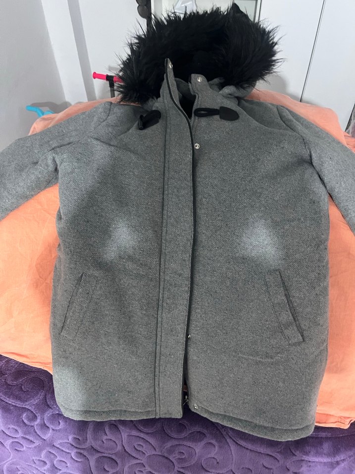 Gri Midi Kürklü kiz çocuk  Kabanı - Görsel 4