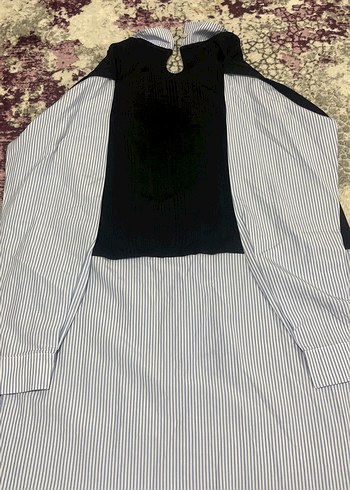 Gri Çizgili Uzun Kollu Kadın Gömlek - Görsel 3