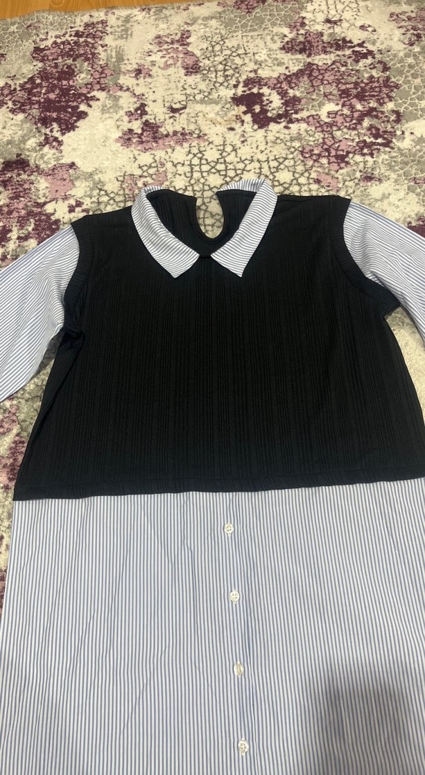 Gri Çizgili Uzun Kollu Kadın Gömlek - Görsel 2