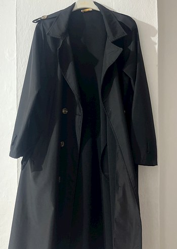 Siyah Düğmeli Uzun Kadın Trençkot - Görsel 2