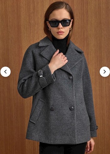 By Olcay Gri Kısa Çift Düğmeli Kaban - Görsel 3