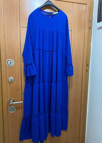 Uzun Mavi Salaş Elbise Fırfırlı - Görsel 2