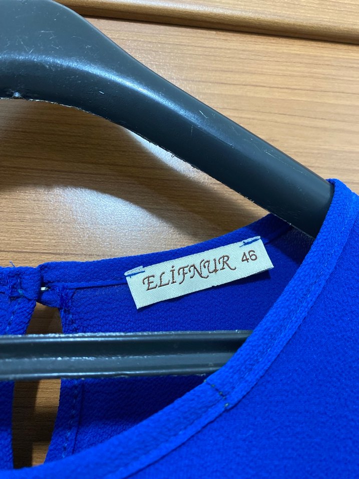 Uzun Mavi Salaş Elbise Fırfırlı - Görsel 3