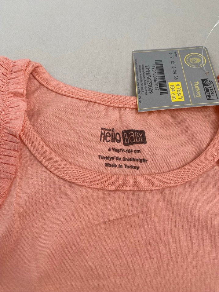 Kız Çocuk Pembe Fırfırlı Pamuklu Tişört - Görsel 2