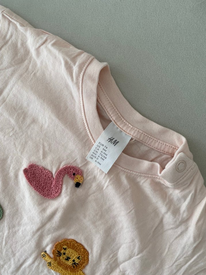 Düğmeli Pembe Kız Çocuk Kısa Kollu Tişört - Görsel 2