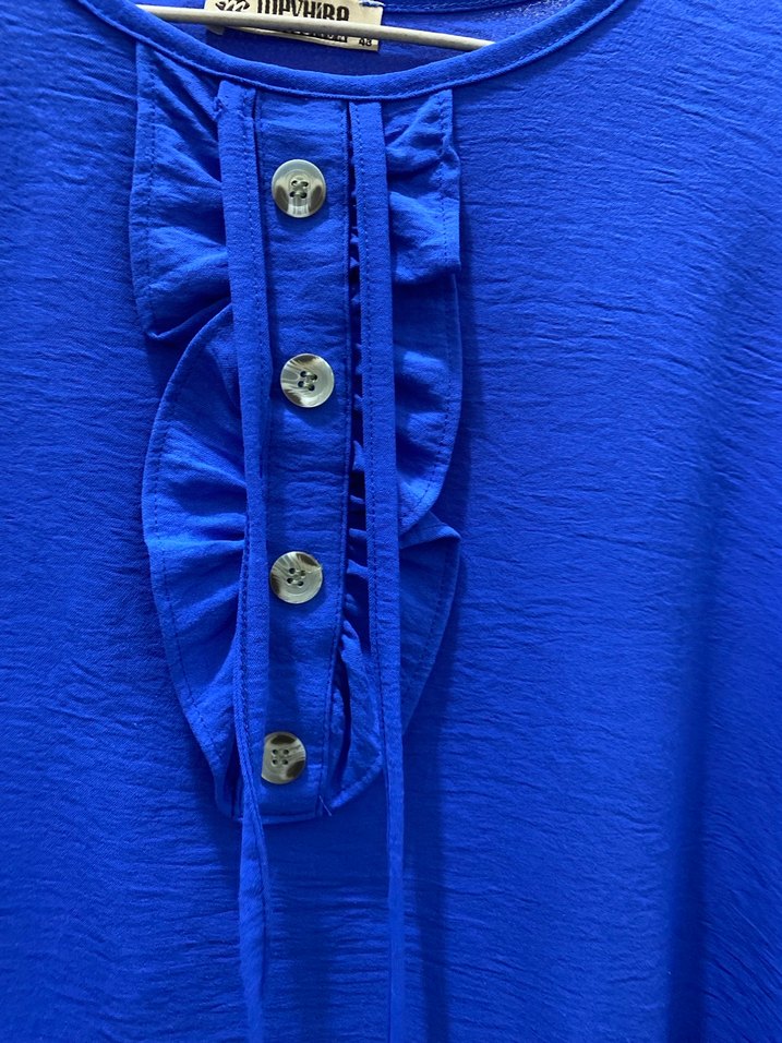 Kadın Mavi Uzun Kollu Bol Kesim Tunik - Görsel 2