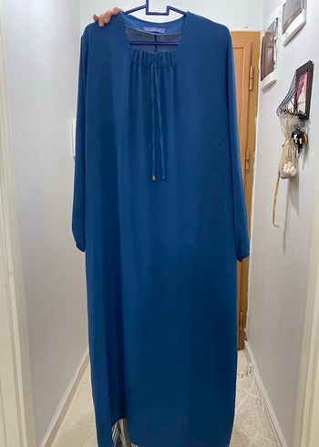 Lacivert Uzun Kol Drapeli Kadın Elbise - Görsel 2