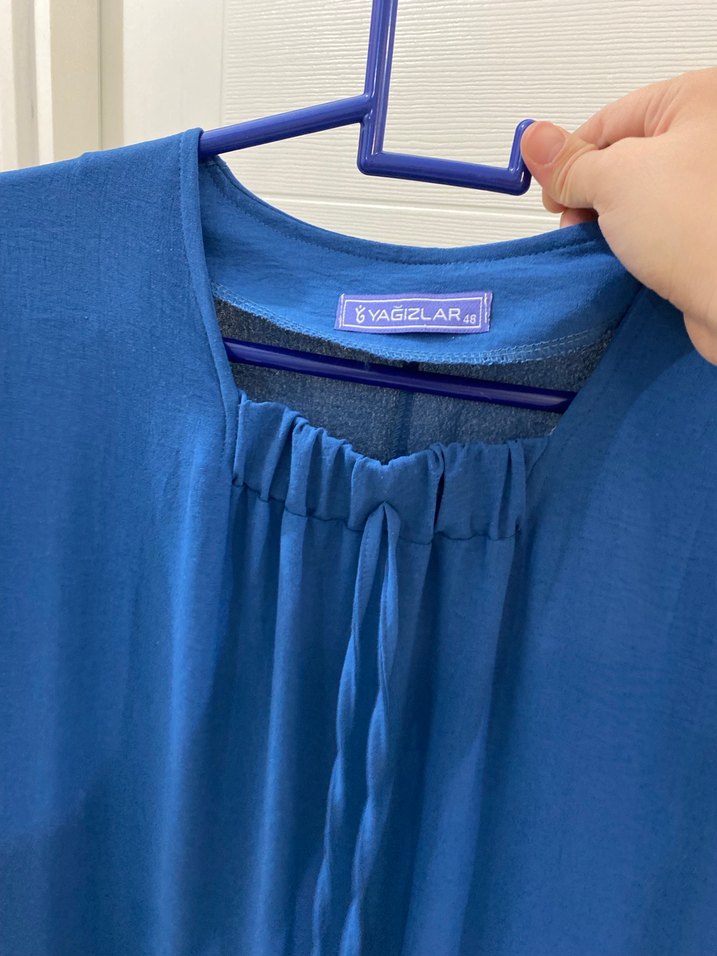 Lacivert Uzun Kol Drapeli Kadın Elbise - Görsel 3