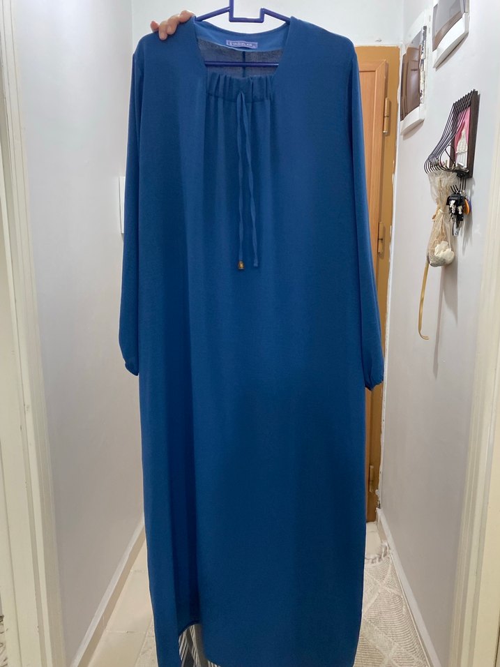Lacivert Uzun Kol Drapeli Kadın Elbise - Görsel 2